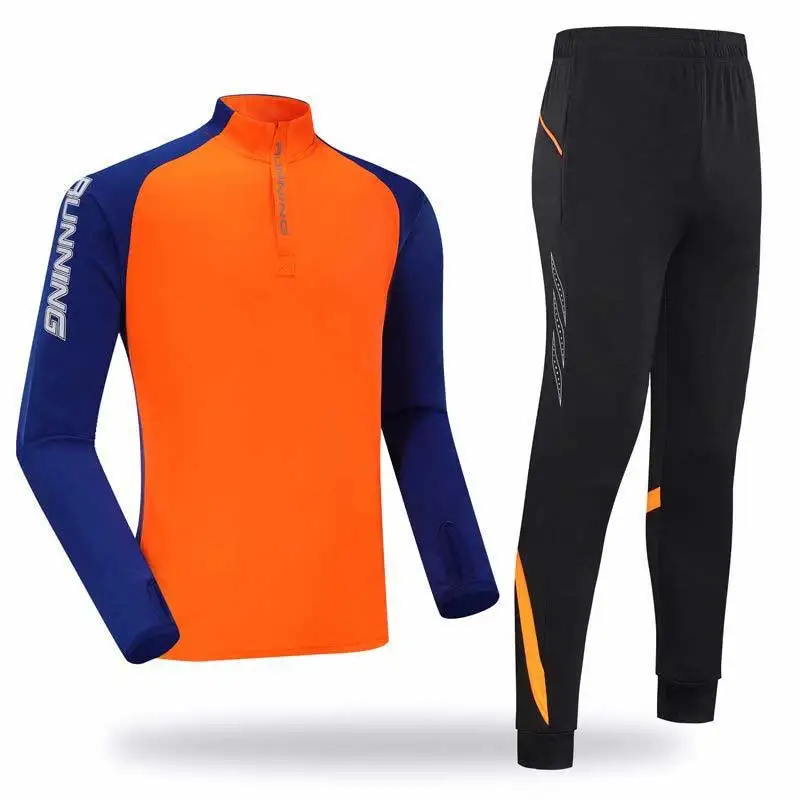 Мужская толстовка для бега+ спортивные штаны Йога, тренировки, фитнес-компресс наборы быстросохнущие тренировки тренировочные спортивные рубашки+ брюки 1902 - Цвет: Оранжевый