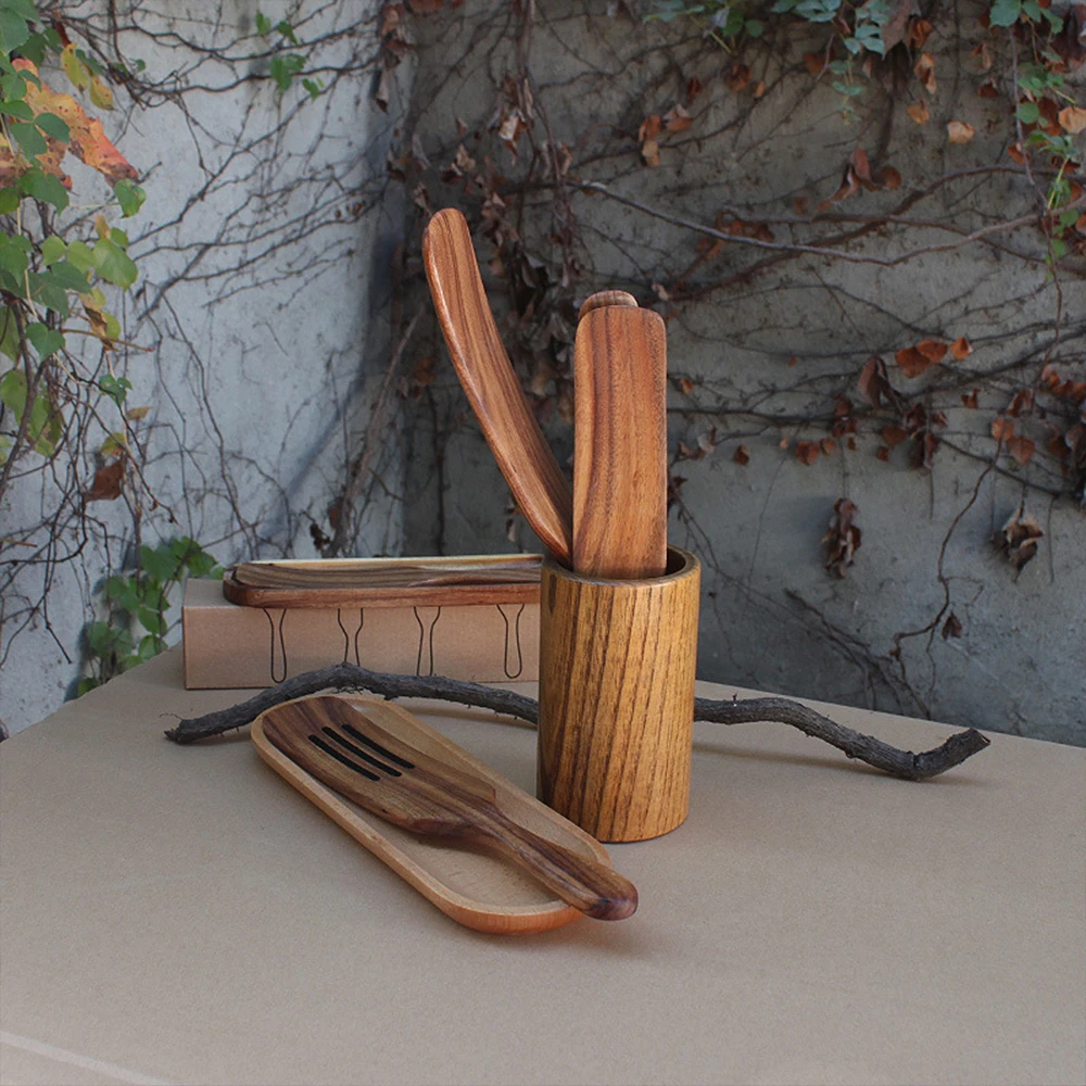 Teak Natural Wood Cookware Kitchen Utensils Cooking Tools Sets Tableware Kitchenware Dinnerware Spoon Shovel Colander Wooden Kit