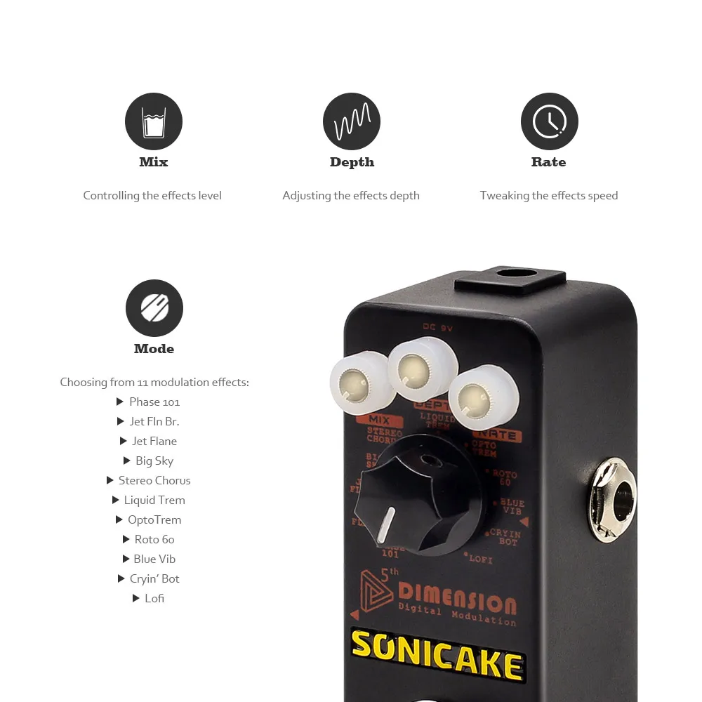 Педаль эффектов цифровой модуляции 5 го размера SONICAKE с 11 эффектами Phaser Flanger хор