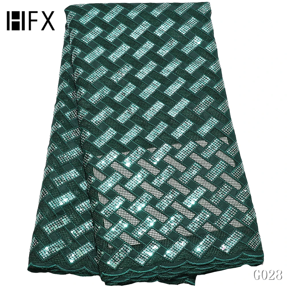 HFX новейшая африканская кружевная ткань высокого качества французская чистая вышивка лазерные блестки кружевная ткань для нигерийских вечерние платья G023