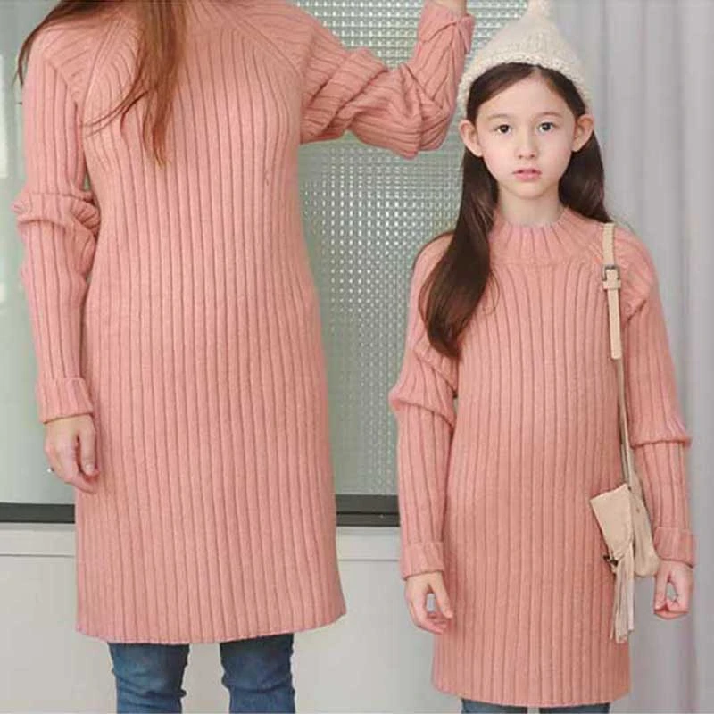 

Knitted High Elastic Sweater Dress Mother And Daughter Clothing Dresses 2019 Fall Winter Baby Girls Long Sweater Fashion Toddler