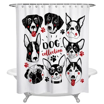 

Cute Pet Dog Chihuahua Husky Shower Curtains Bath Decor Curtain Waterproof Polyester Fabric Bathroom Accessories with 12 Hooks