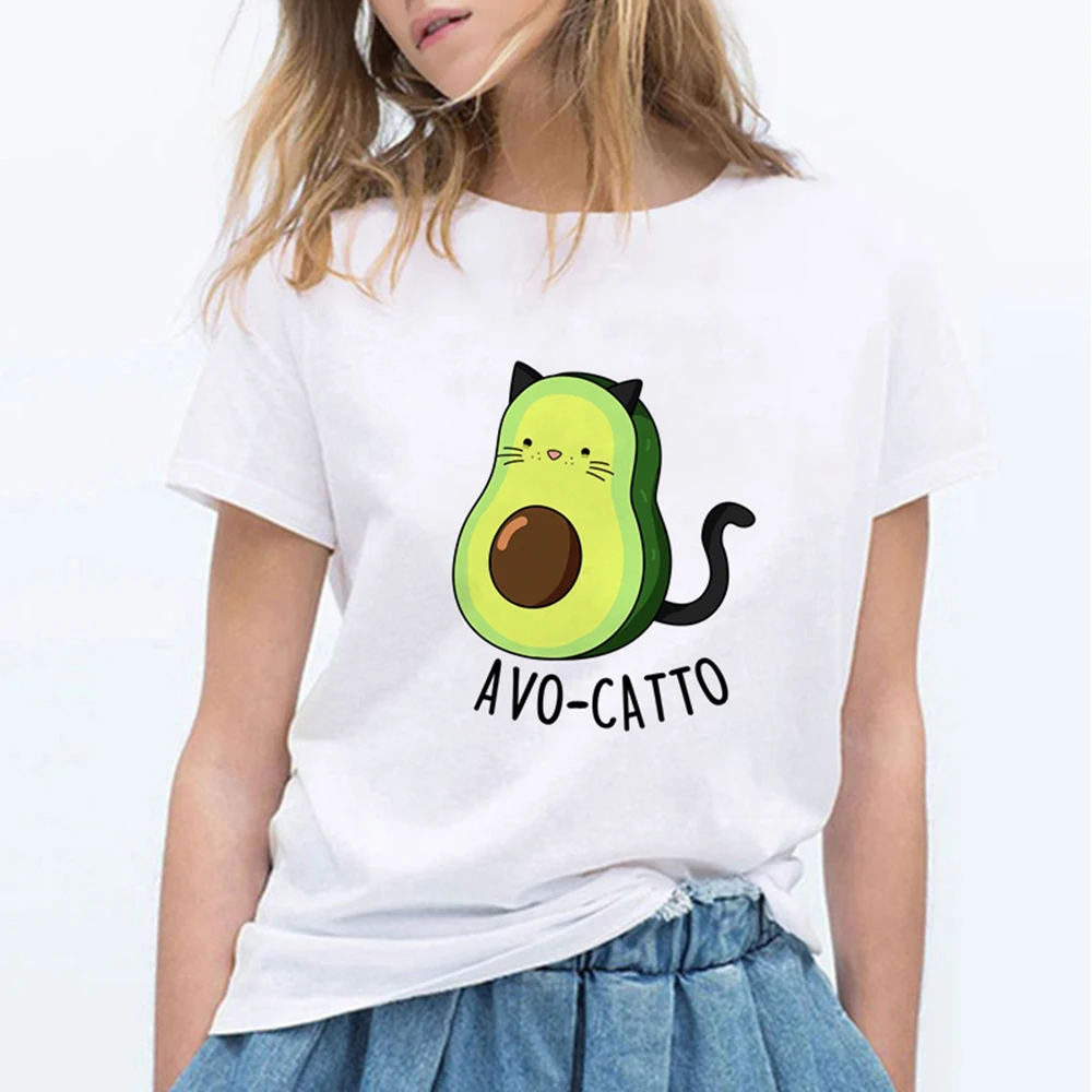 Luckyролл Забавный мультфильм авокадо гимнастика футболка лето Kawaii белый короткий рукав футболки повседневные с фруктовым принтом топы трендовая одежда - Цвет: 19bk472