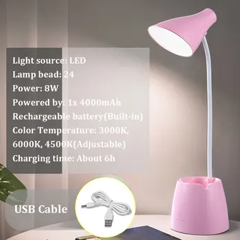 

For Bedroom 360 Flexible Eye Caring LED Lamp Home Office Desk Light USB Charging Phone Stand With Pen Holder Study Touch Switch