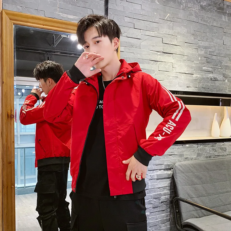 

2020 New Style Autumn Clothing MEN'S Jacket Korean-style Trend Printed Long Sleeve Hooded Coat Men'S Wear Casual Sports Coat