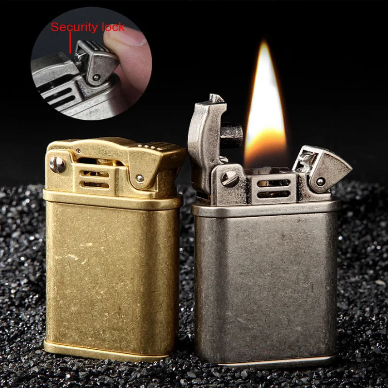 Kerosene Lighter Windproof Retro Brass Lighter Grinding Wheels Fire Cigarette Lighter Smoking Accessories Gadgets for Men