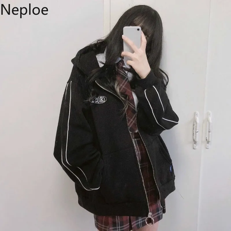 Neploe Harajuku куртка оверсайз вышивка письмо толстовки пальто Женская Студенческая плюс размер верхняя одежда женские свободные пиджаки и куртки