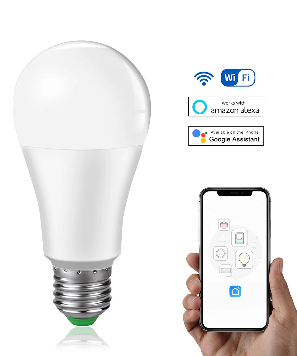 E27 Led Dimmable 110V 220V B22 WiFi умная светодиодная лампочка для дома Wi-Fi, Светодиодная лампа 15W работает с Amazon Alexa Google Home