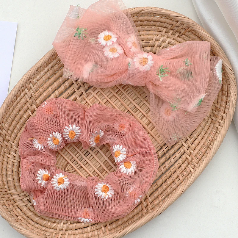 

Black White Blue Purple Pink Printed Daisy Loop Printed Hair Scrunchies Headwear Girls Cloth Elastic Hair Bands Hair Clips