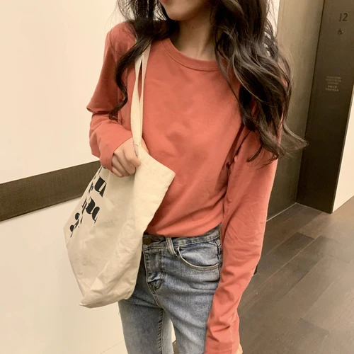 Korean Fashion Candy Color Blouses Tops Fall 2019 Women Round Neck Long Sleeve Shirts Loose Basic Tops 2