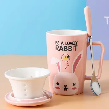 

Mini Cartoon Kids Mug Cup European with Cover Spoon for Children Cute Cup Porcelain Have A Nice Day Stylish Bestselling GG50mk