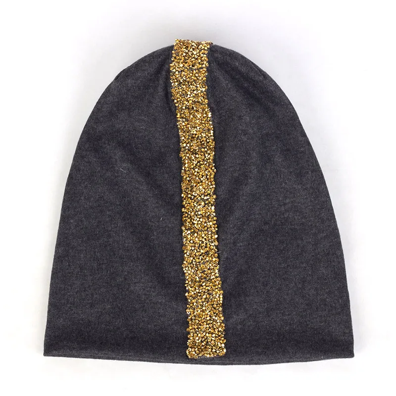 Gold Dark gray Geebro женские мягкие Стразы ленты Хлопок повседневные шапочки однотонные шляпы мешковатая свисающая шапка и шапка леди подарки на день рождения - Цвет: Gold Dark gray