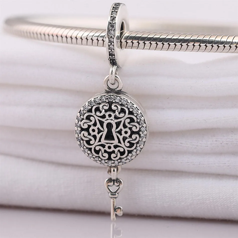 Аутентичные S925 Regal любовь ключ с милый кулон кристаллом fit Pandora браслет сделай сам