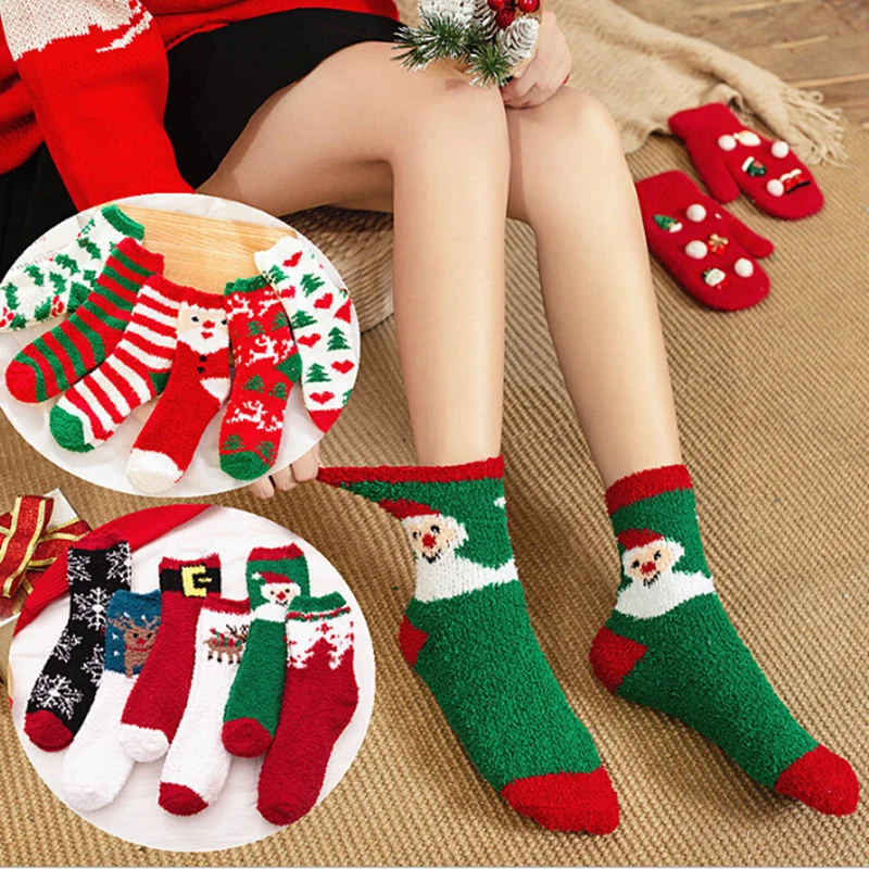 2Style Autumn Winter Christmas Soft Cotton Sock Women Winter Warm Christmas Socks Cute Santa Claus Deer Socks Christmas Gifts