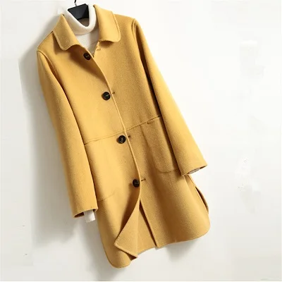 Модное двустороннее шерстяное пальто женское Осень Зима Новое высококачественное тонкое длинное шерстяное пальто женское пальто повседневная верхняя одежда - Цвет: Yellow