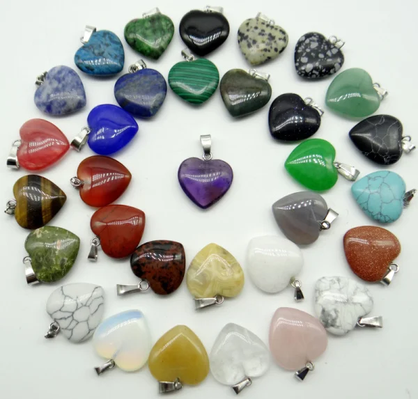 20mm heart Quartz Crystal Howlite tiger eye Cat eyes pendants for Diy jewelry making necklace Accessories 12pcs