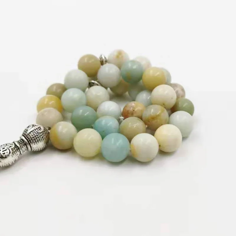 Натуральный амазонит камень Tasbih серебряная металлическая кисточка 33 66 99 молитвенные бусы высокое качество камень четки