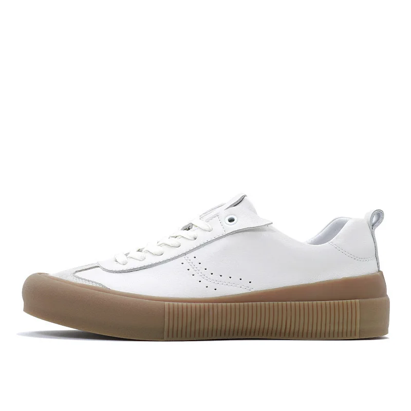 

Spring 2020 Genuine Leather Shoes Men Luxury Brand Flats Sneakers Homme Comfortable Casual Round Toe Sewing White Flats Shoes