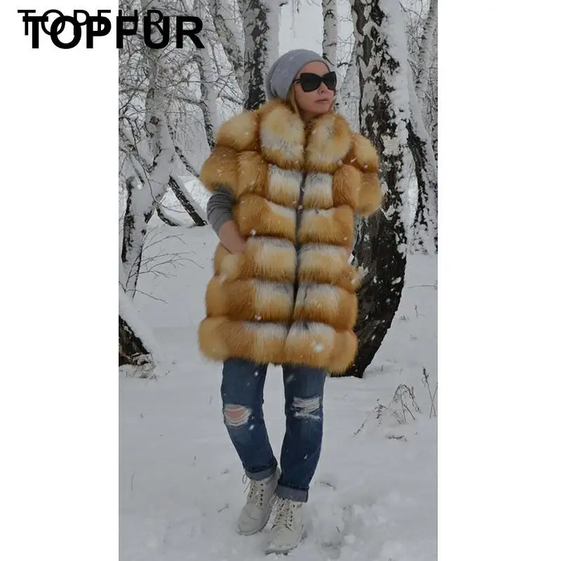 Женская шуба из натурального Лисьего меха зимняя с коротким рукавом роскошная