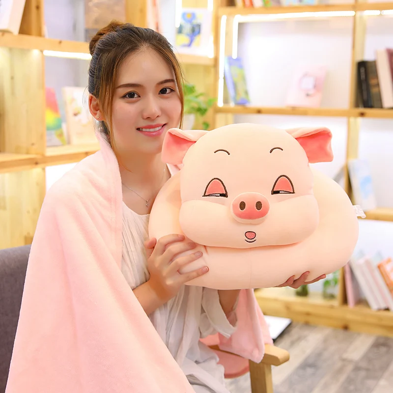 

Nap Pillow Head Support Pig Pillows Hand Warmer Flannel Blanket Multi-functional Kids Office Grownups Gift 40*30cm