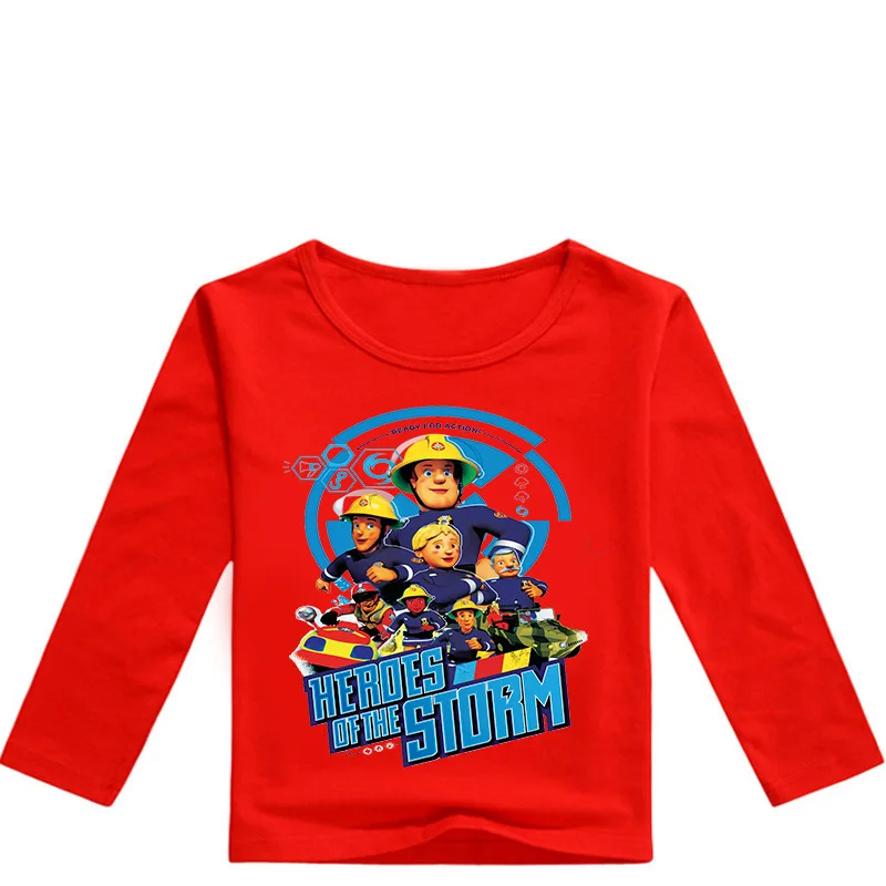 Весенняя одежда с героями мультфильмов; в течение всего нового фильма "Heroes of the Storm" с рисунками из мультфильма «Пожарный Сэм» с принтом для маленьких мальчиков футболки с длинным рукавом для девочек Детские топы тройники - Цвет: Red