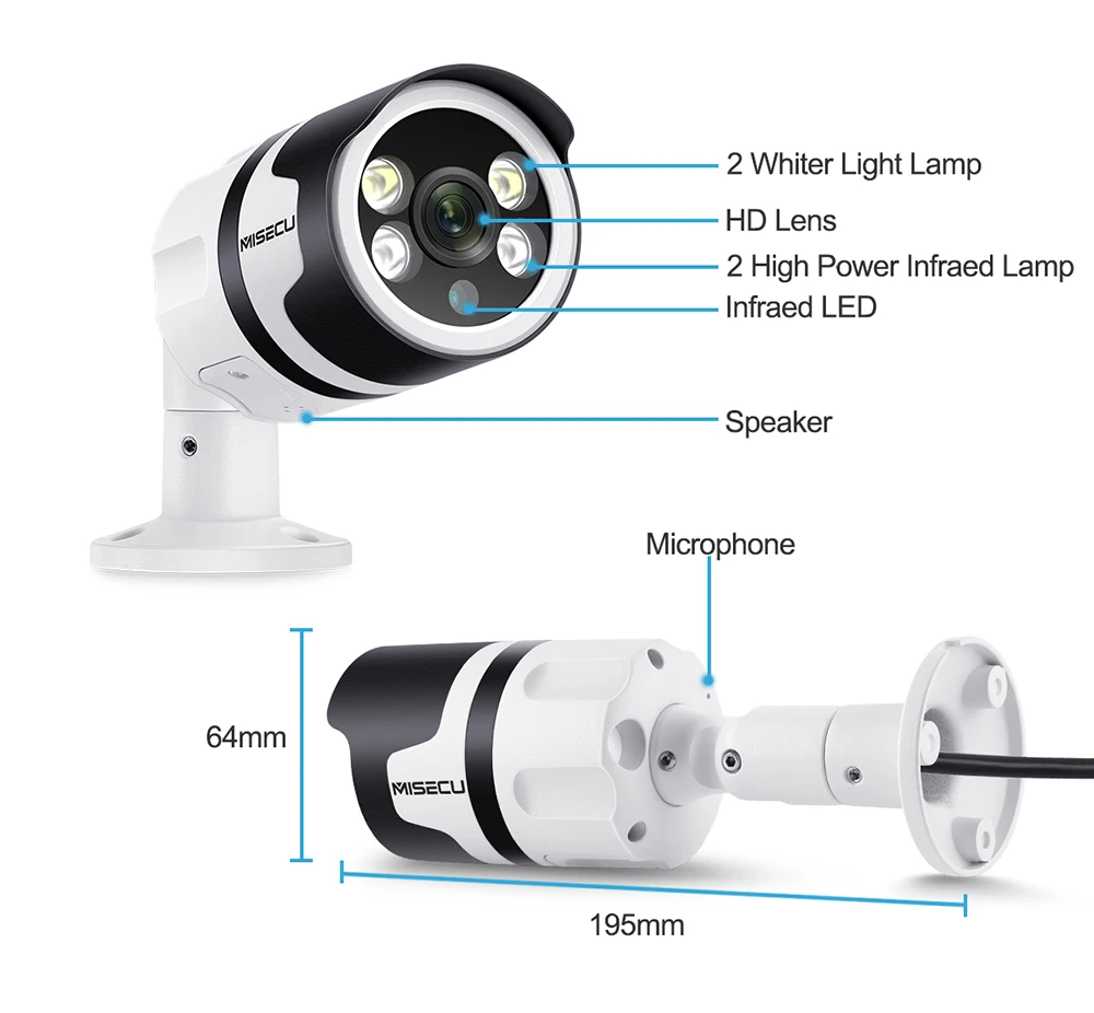 MISECU H.265 2MP AI камера обнаружения человека 1080P POE ip-камера Двухсторонняя Аудио Безопасность Открытый водонепроницаемый Полный Цвет ночного видения