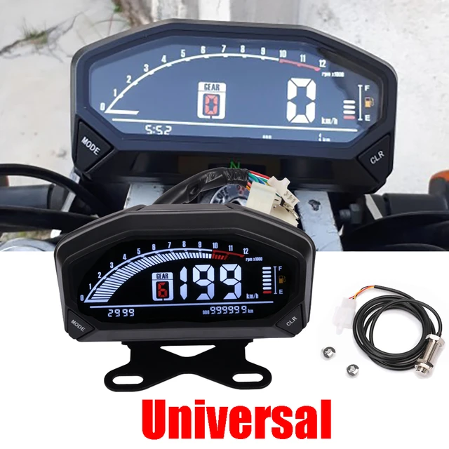 Compteur de Vitesse de Moto tachymètre LCD Compteur kilométrique  rétro-éclairage jauge de Vitesse étanche pour Moto 1 2 4 cylindres Compteur  Moto