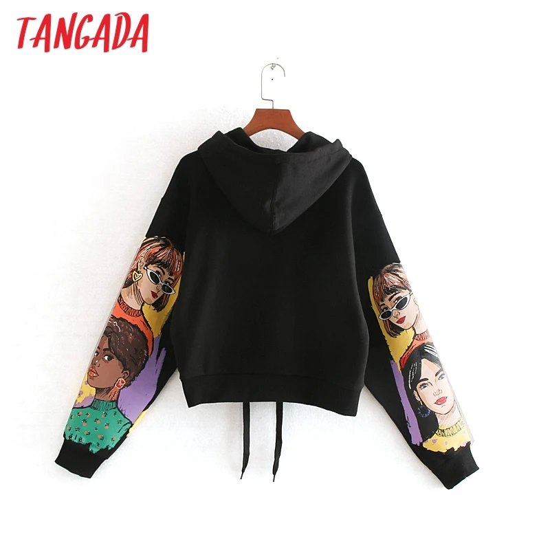 Tangada женские черные свитшоты с принтом с героями мультфильмов, свободные пуловеры с длинным рукавом и круглым вырезом, повседневные женские топы CE209