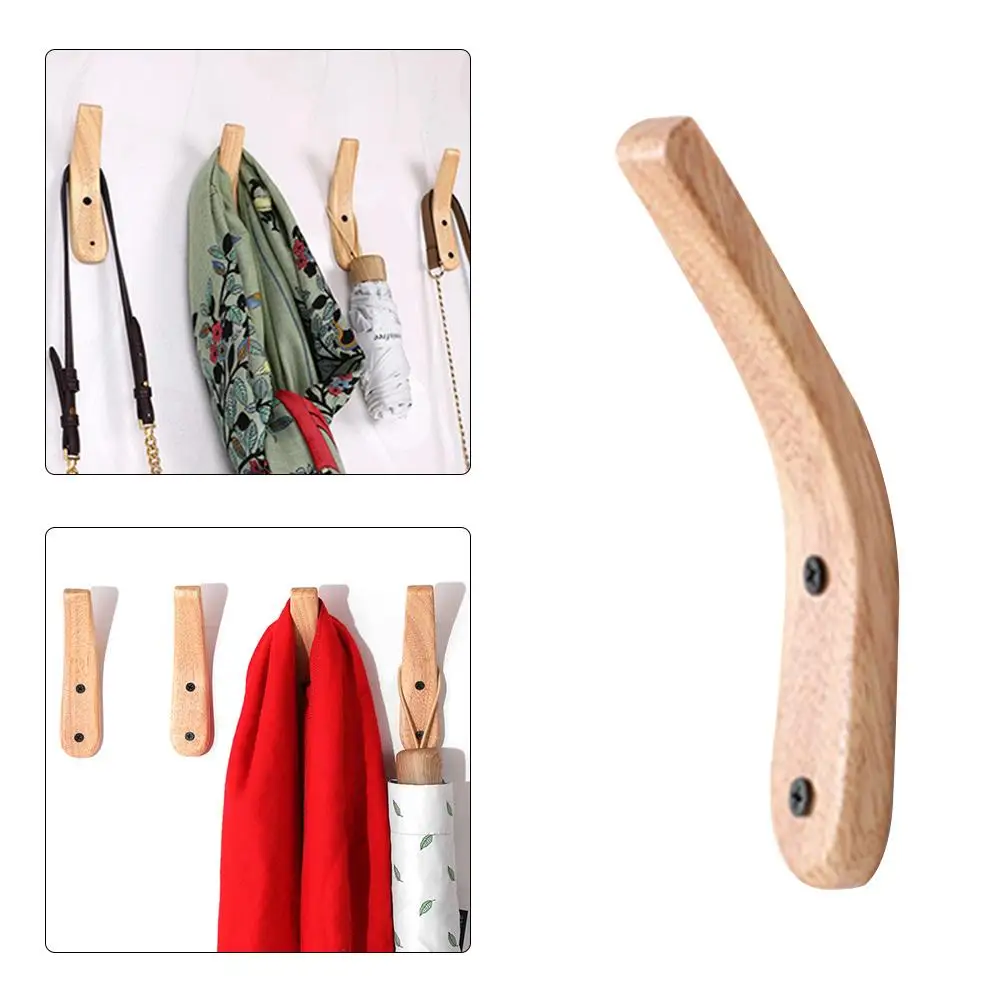 1pc Natural Wood Clothes Hanger Wall Mounted Coat Hook Decorative Key Holder Hat Scarf Handbag Storage Hanger Bathroom Rack 2