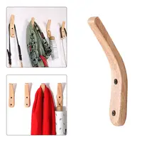 1pc Natural Wood Clothes Hanger Wall Mounted Coat Hook Decorative Key Holder Hat Scarf Handbag Storage Hanger Bathroom Rack 2