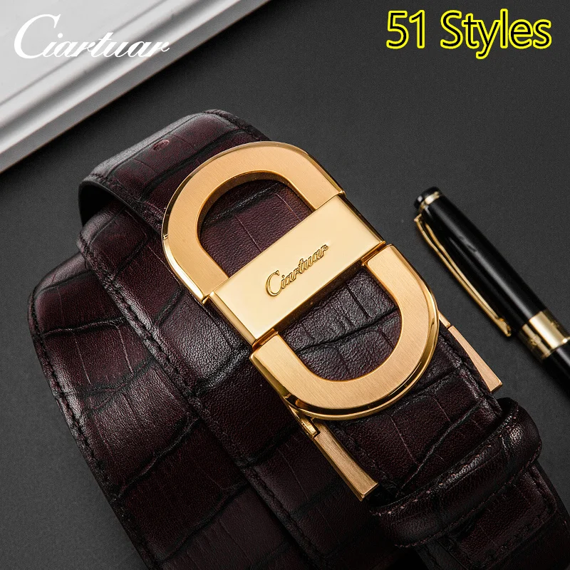 

Ciartuar Brand Male High Quality Genuine Leather Belt Men Luxury Solid Brass Stainless Steel Smooth Buckle Business Casual Belts