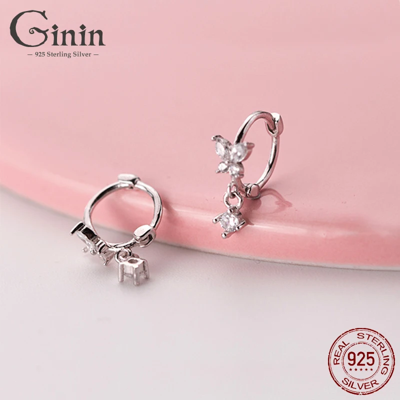 

Ginin Sweet Butterfly Shiny Zircon 925 Sterling Silver Hoop Earrings for Women Korean Fashion Short Ear Jewelry Party Girl Gift