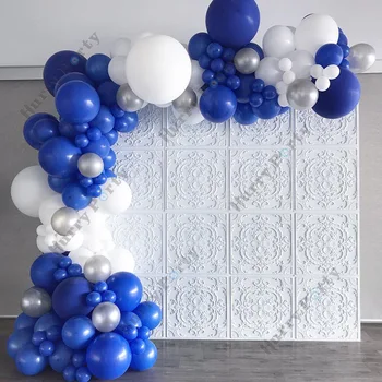 

111Pcs Diy Customize Birthday Party Balloons White Blue Pearl Silver Latex Balloon Garland Arch Kit For Anniversary Baby Shower