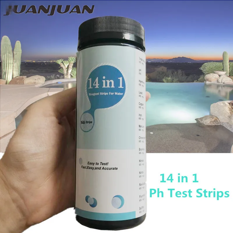 

50 pcs 14 In 1 Ph Test Strips For Water Quality Analyzing Testing Residual Chlorine pH Alkalinity Iron Etc 40%off