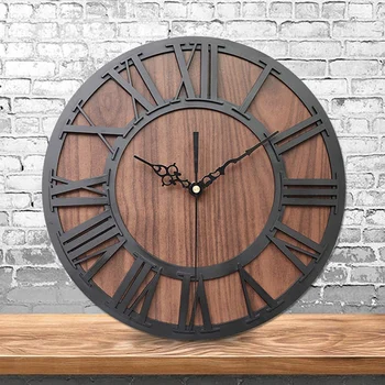 

Wall Clock Modern Design Mechanism Vintage Digital Metal European Wooden Roman Craft Wall Clock Living Room Decorative A