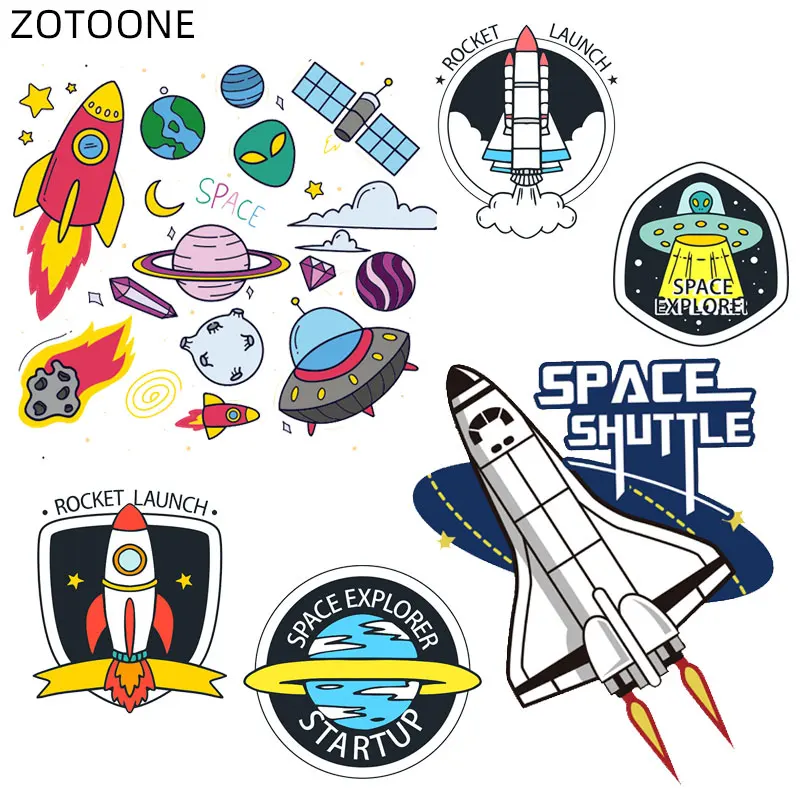 ZOTOONE мультфильм ракета патчи для детей утюжок на космосе наклейка переводки