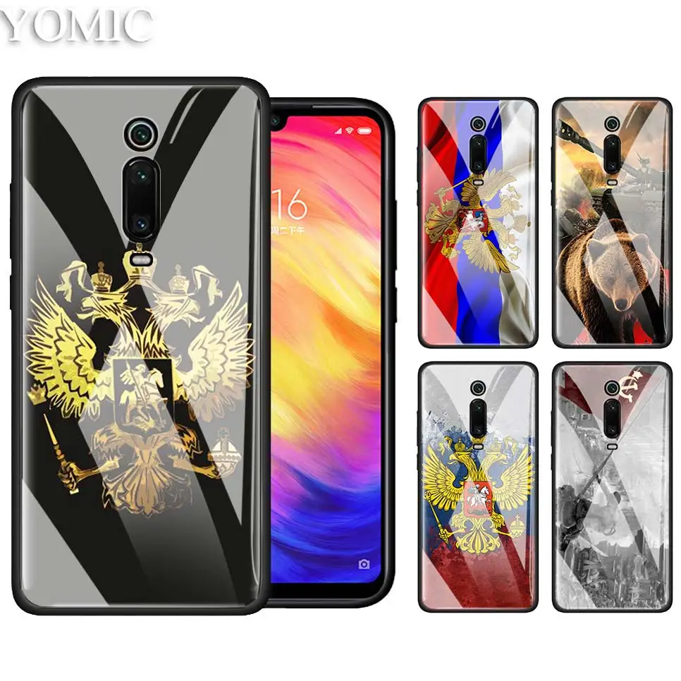 

Tempered Glass Case for Xiaomi Redmi 7 Note 7Pro 6 K20 Pro Mi CC9 CC9E A3 Lite Bolsa Phone Cover Coque Russian Federation Flag C