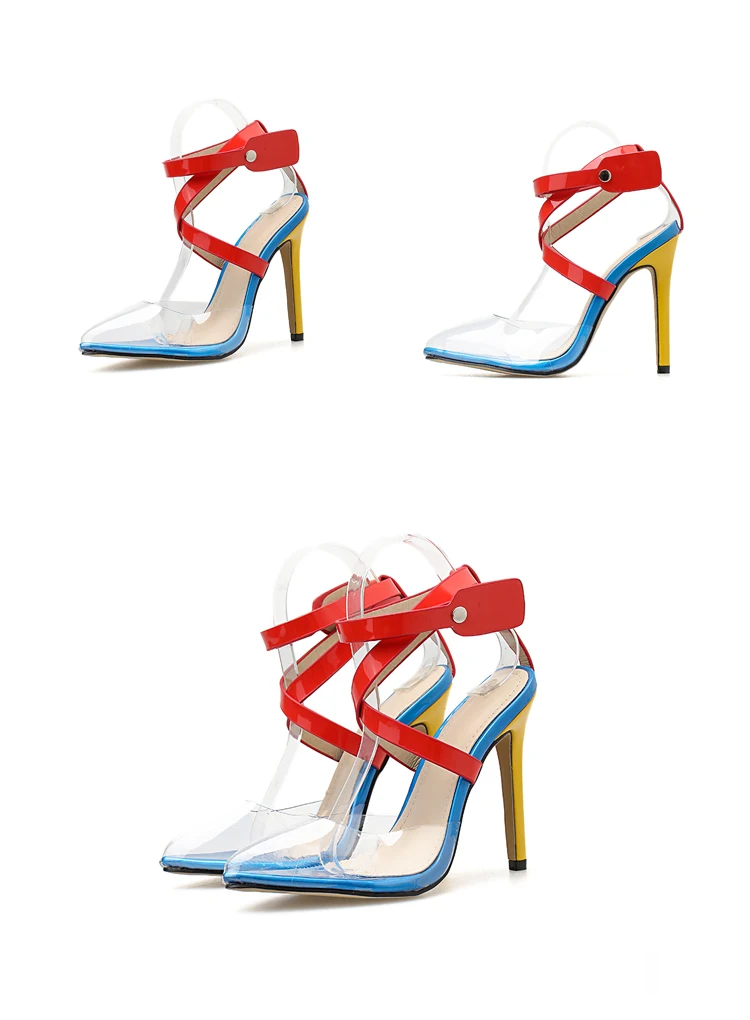 EilyKen/модные летние прозрачные женские туфли-лодочки из ПВХ с острым носком; женские туфли на высоком каблуке с заклепками и ремешком на щиколотке; пикантные туфли-лодочки; сандалии