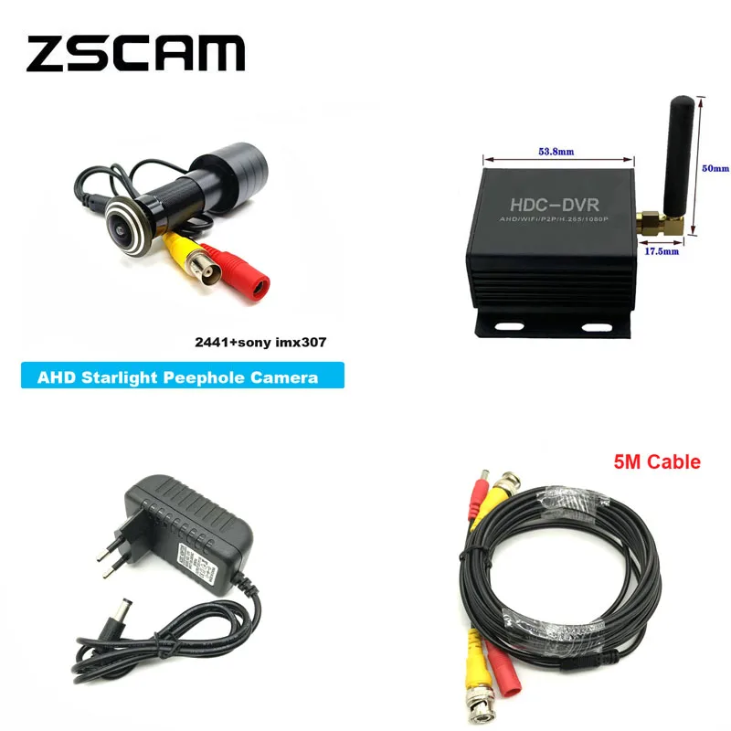 

2MP Door Eye CCTV AHD Peephole IMX307 Star Light 0.0001Lux Camera With H.265 P2P 1080P AHD/TVI/CVI Mini Wifi DVR Color Cam Kits