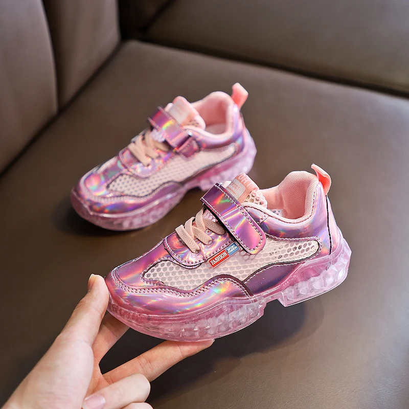 

2019 New Sequin Brand Mesh Brathable Running Athletic Shoes for Children Outdoor Slip on Boy Girl Sport Shoes Flats Zapatillas