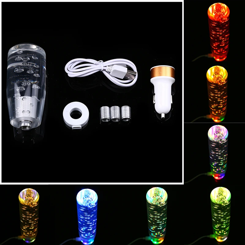 20CM LED Light RGB Shift Knob Stick Crystal Transparent Bubble Gear Shifter 