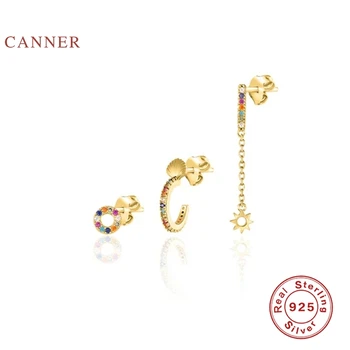 

CANNER Color Trinity Mix Earrings For Women Real 925 Sterling Silver Piercing Stud Earrings Zircon Diamond Jewelry Pendientes