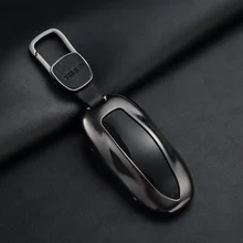 1 pçs caso chave do carro capa com cinto de liga de alumínio chave escudo saco de armazenamento protetor para tesla modelo s modelo 3 x