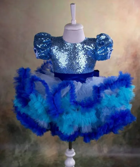 

New Royal Blue Infant Toddler Girls Birthday Dresses O Neck Sequined Top Tulle Flower Girl Dress Children Princess Tutu Outfit