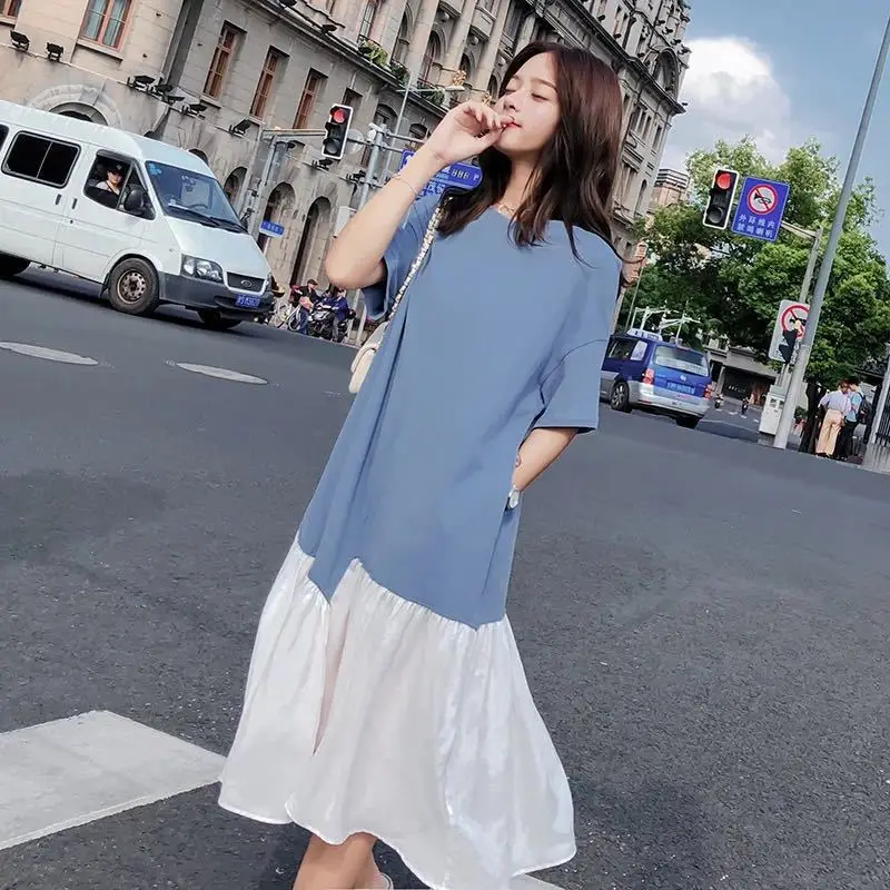 

Photo Shoot 2019 Summer New Style Korean-style Loose-Fit Two-color Mid-length Fresh Versatile Fishtail Dress Women's