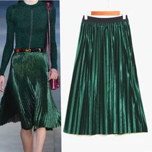 Юбка с эластичной резинкой на талии Женская осенне-зимняя модная бархатная плиссированная юбка трапециевидной формы с высокой талией винтажная Повседневная однотонная Юбка До Колена