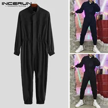 INCERUN мужской Одноцветный Костюм Комбинезон Хип-хоп воротник Японский ретро длинный рукав комбинезон тонкий раздел девять частей комбинезон