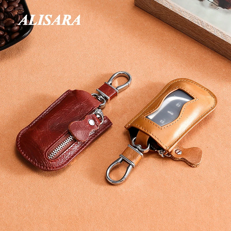 

Car Key wallet leather for men key wallet holder Korea popular Casual style brown Key case Two-layer cowhide Zipper key wallet