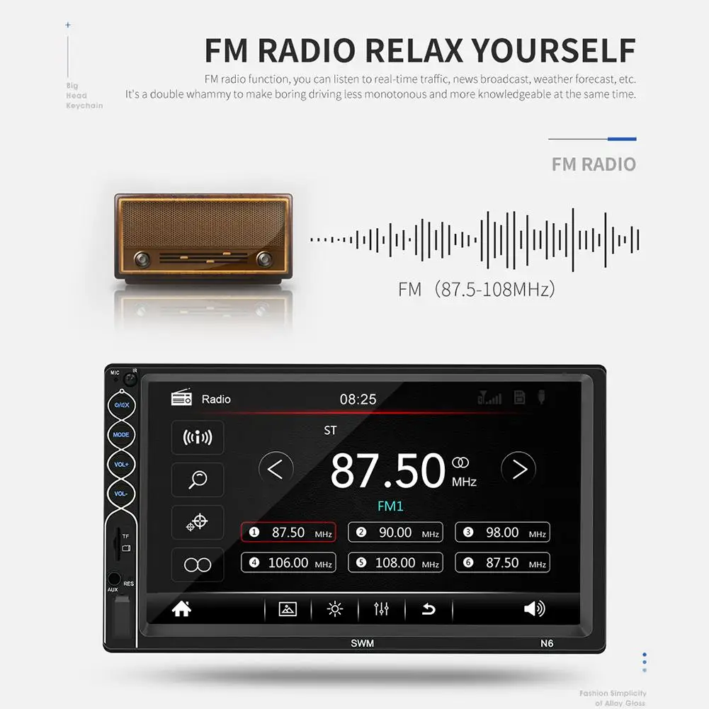 7 дюймов Bluetooth стерео радио плеер с сенсорным экраном 2 Din HD Mp5 плеер поддерживает IOS/Android для телефона зеркало соединение