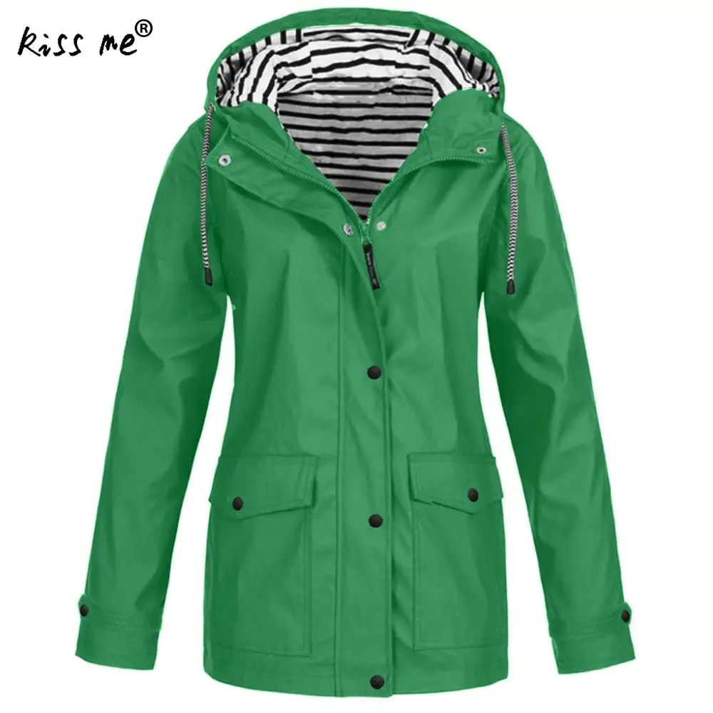S-5XL размера плюс женская куртка для улицы Водонепроницаемый женский плащ для кемпинга езды на велосипеде пончо дождевик Толстовка для собак дождевик - Цвет: green